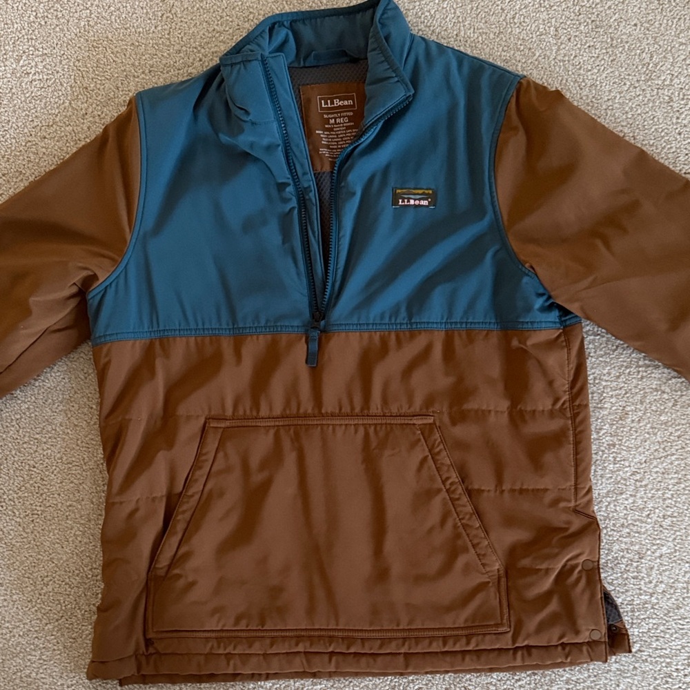 L.L. Bean Teal and Brown Half-Zip Pullover Anorak
